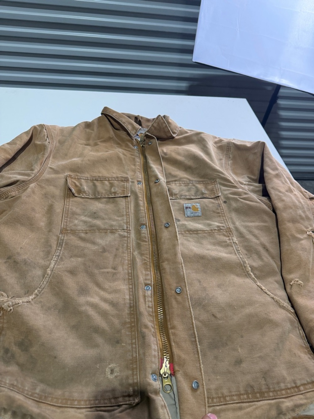 Carhartt x MadMax style Tan/Brown Duck Canvas Work Jacket with Elbow Patch XL - Picture 9 of 13